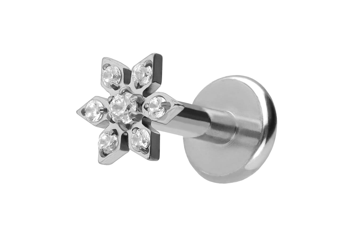 Titan Labret Piercing mit Push Fit KRISTALLBLUME